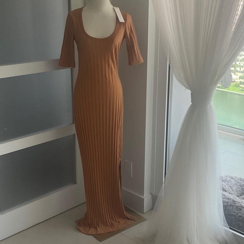 NWT$900 JONATHAN SIMKHAI Mustard Ribbed Maxi Dress sz L